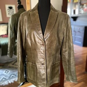 Vintage GAP olive green leather jacket